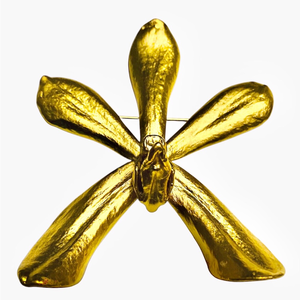 Vintage 22K Gold Plated Large Orchid Brooch Pin